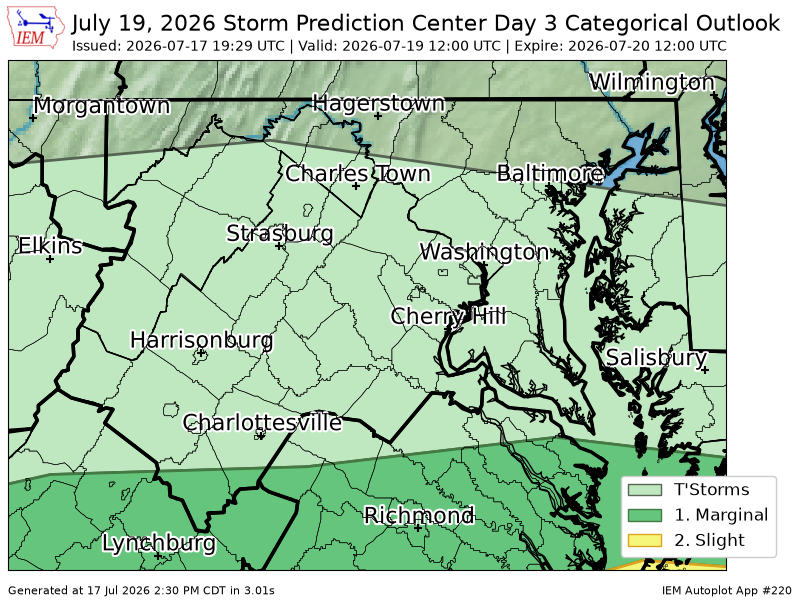 onlyiemwarnings's tweet photo. #SPC issues Day 3 Marginal Convective Risk at Jul 17, 19:29z for LWX https://t.co/8EuOEh3lrm https://t.co/8MXDtl08wj