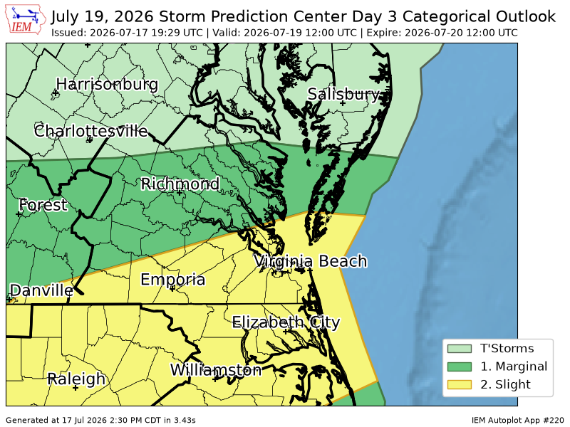 onlyiemwarnings's tweet photo. #SPC issues Day 3 Slight Convective Risk at Jul 17, 19:29z for AKQ https://t.co/8EuOEh3lrm https://t.co/qWuXNLqHJq