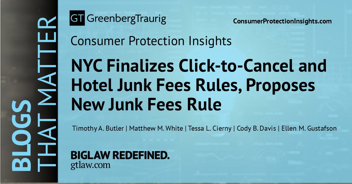 GT_Law's tweet photo. 🔗 Read more in this Consumer Protection Insights blog post, "NYC Finalizes Click-to-Cancel and Hotel Junk Fees Rules, Proposes New Junk Fees Rule": https://t.co/wg0Zv3F6Lg.
#GTBlogs #ConsumerProtection #ClickToCancel #JunkFees https://t.co/Lc3gO50ltu