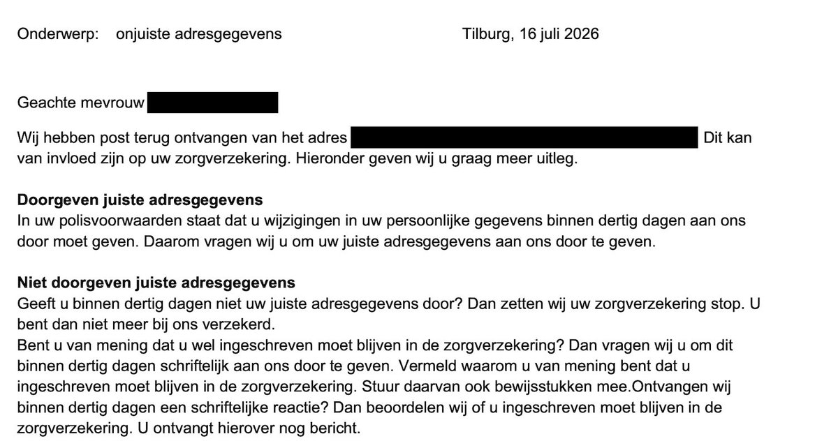 rotterdamstrots's tweet photo. @nn_nederland 
Mijn moeder woont al 50 jaar op hetzelfde adres.

Eén brief werd waarschijnlijk verkeerd bezorgd en de eerste reflex is niet: "Er is vast iets misgegaan," maar: "Bewijs maar waarom u verzekerd moet blijven."

Bijzondere manier om met je klanten om te gaan. https://t.co/J8onTJeIr4