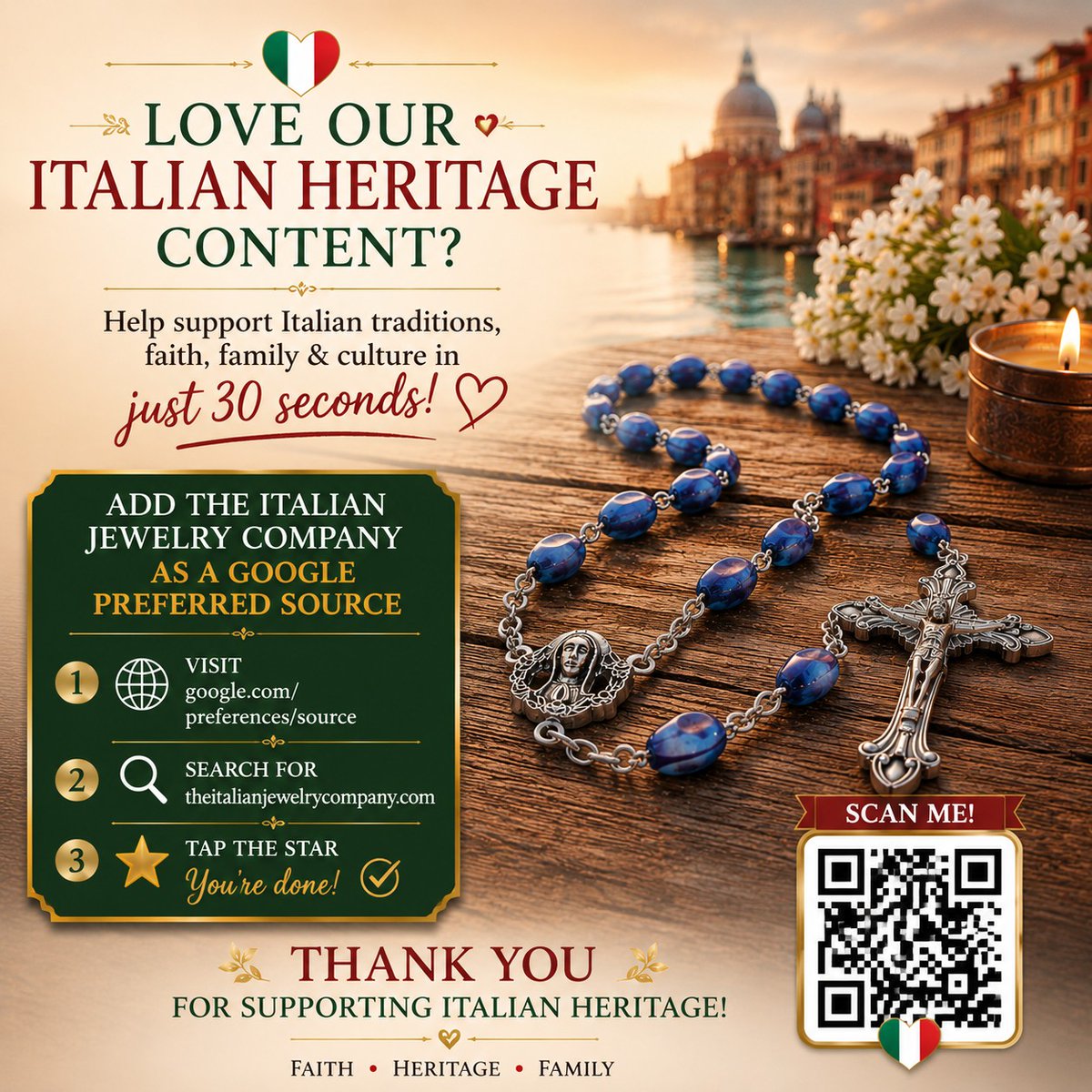 IrishGiftShop's tweet photo. Love Italian traditions, faith, family & heritage?
You can now help more people discover authentic Italian content in Google search.
Takes less than 30 seconds.
Thank you for helping preserve Irish heritage online. โค๏ธ๐ค๐
#GoogleAI #SupportSmallBusiness https://t.co/L0ENeNq93C