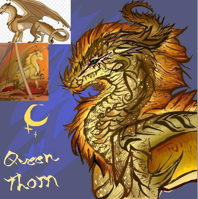 PepperPatty000's tweet photo. My Queen Thorn hc design!
I wanted to make her look spiky and stuff. When it came to me drawing her jewelry (photo posted below)) I think it just made it look cluttered and it didn’t turn out that well. But anyways I hade fun drawing her. :)) #wof #wingsoffire #art #sandwing https://t.co/rQXGoSKuDh