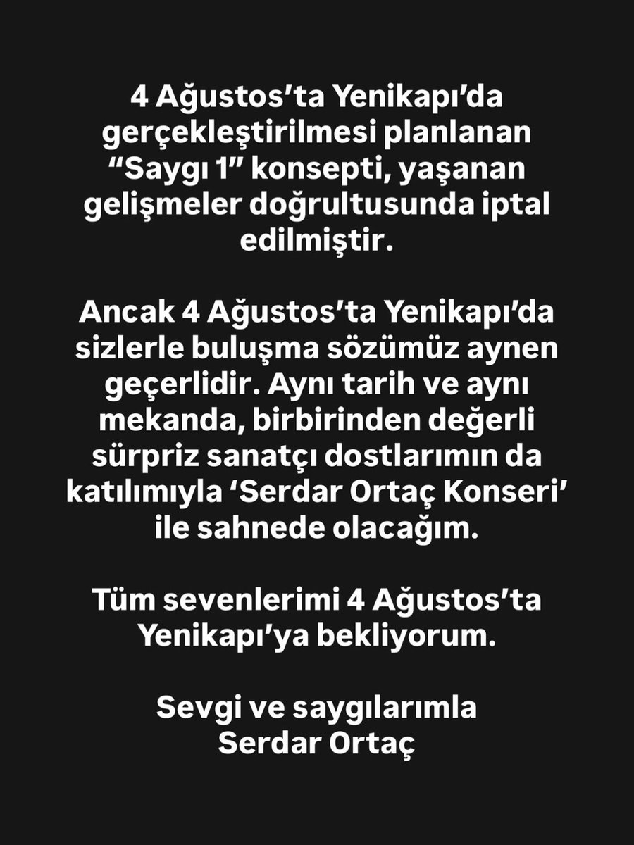 populicc's tweet photo. Oğuzhan Uğur'un gözaltına alınmasının ardından sosyal medya hesabından paylaşım yapan Serdar Ortaç, Saygı1'in iptal edildiğini duyurdu. https://t.co/QdJBDg3hkB