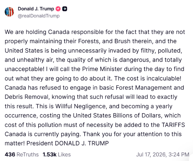 GreatlakesladyM's tweet photo. Thank you Mr. President 🇺🇸🫡for holding Canada responsible. https://t.co/Or50EtXPXc