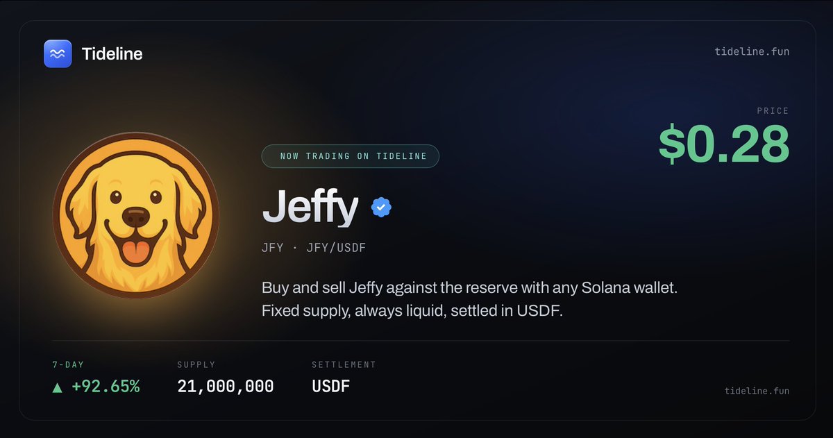 test3939933911's tweet photo. Every memecoin you've ever bought has the same problem: a thin LP. Supposedly million-dollar market caps, but halving on a merely $10k sell

You've seen it. $5K of liquidity, a chart that looks alive, and no exit at size.  The pool is the product and you are the liquidity.

Then there's @flipcash. Reserve-backed currencies where the dollar underneath is issued by @coinbase.

Flipcash currencies are fixed supply and priced on a discrete exponential bonding curve, with USDF locked in a reserve contract at every step.

The reserve is always the counterparty. You always know exactly what a currency is worth, and you can always sell back into it.

As @jeffyanta put it when he shipped the Reserve Contract: 48 SOL to deploy, two precomputed pricing tables of 210k entries each, specifically so small buys and sells still register price movement in a currency's early days.

The dollar underneath it isn't imaginary: USDF is issued by Coinbase on their Custom Stablecoin platform and backed 1:1 by USDC. Launched May 20 on @solana.

So where does $JEFFY fit?

@jeffycurrency is the currency people are actually showing up for. 

Jeff is the founder.
$Jeffy is the meme.
Flipcash is the casino

I hold $JEFFY. DYOR.