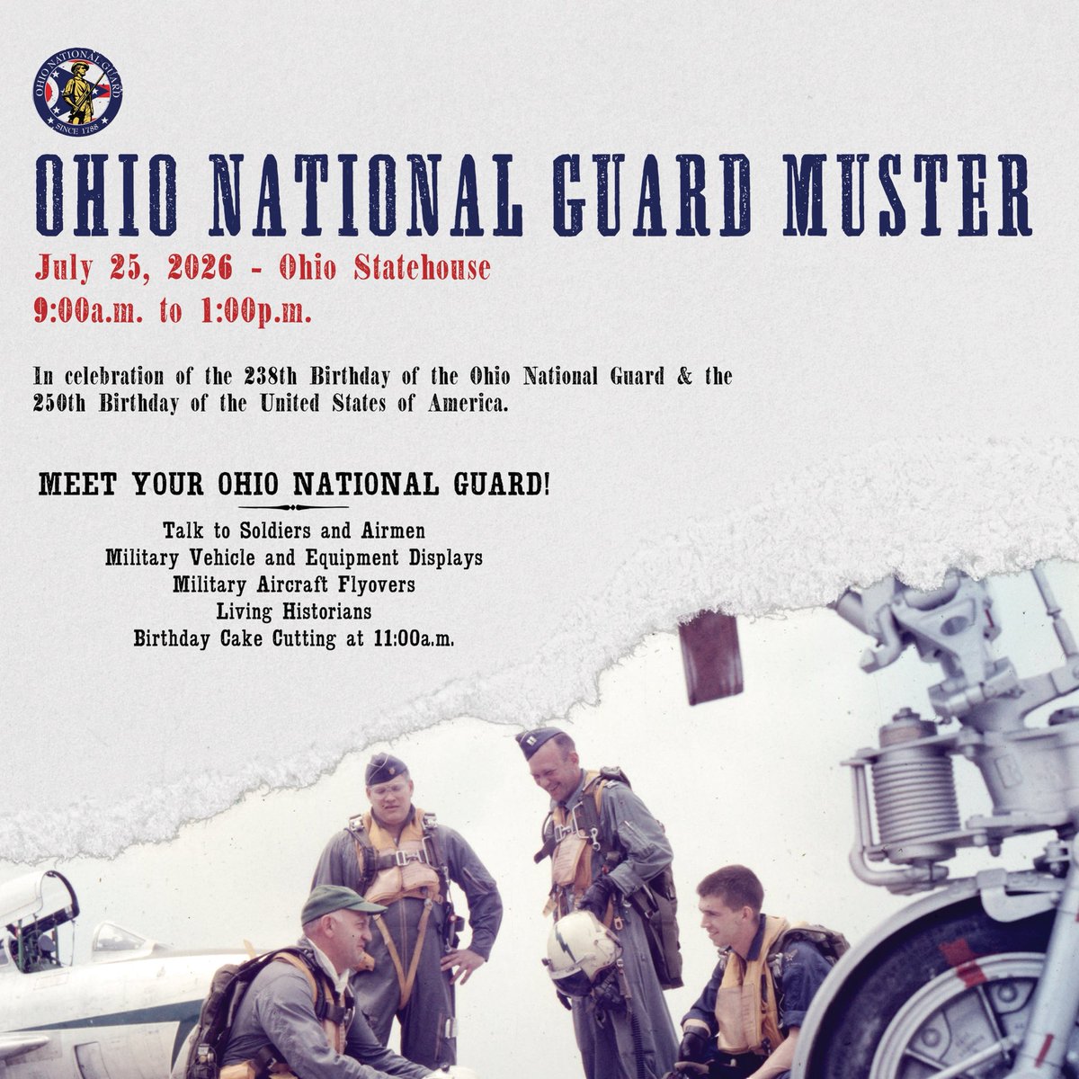 OHNationalGuard's tweet photo. The Ohio National Guard will host a historic public muster to commemorate both the 238th birthday of the Ohio National Guard and the 250th birthday of the United States.

View the Ohio National Guard Muster webpage at:
https://t.co/qEZDWTQOxB https://t.co/yyQ23x2kKk