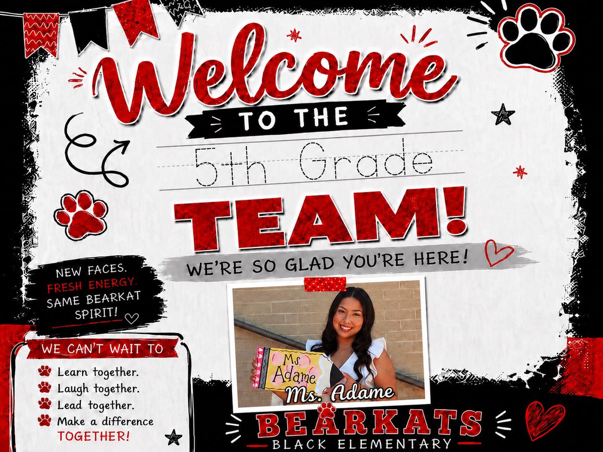 BlackBearkats's tweet photo. Welcome to Black Elementary Ms. Adame! We are so excited to have you on our Bearkat staff! https://t.co/EsqZ3Nq3yk