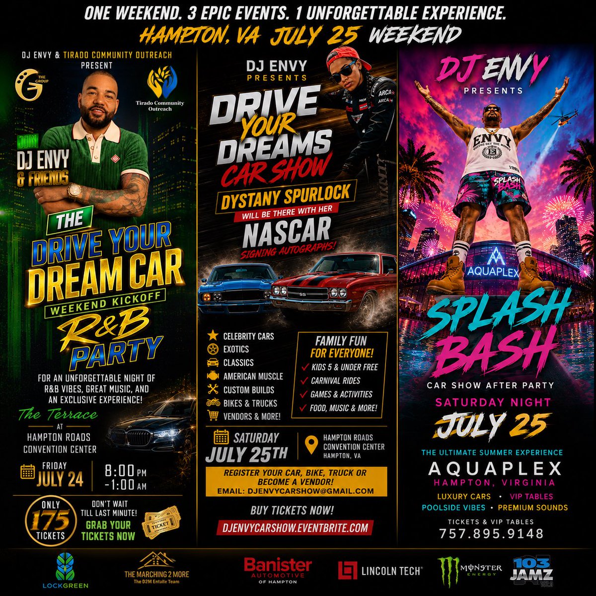 djenvy's tweet photo. 🚨 Car of the Day: @va_jonesy 🚨

With over 100’s of cars…. @va_jonesy is bringing the heat to the Drive Your Dreams Car Show on Saturday, July 25 in Hampton, VA! 🔥 From custom builds to classics, exotics, muscle cars, bikes, and trucks, this is the event every car lover needs to experience.

🎟️ Get your tickets now and don’t wait until the last minute!

Make it a full weekend!
🎶 Friday Night: Kick things off at the Welcome R&B Party at the Hampton Convention Center.
🚗 Saturday: The Drive Your Dreams Car Show from 12–5 PM—fun for the entire family, with kids 5 & under FREE!
🌊 Saturday Night: Keep the party going at the official After Party at AquaPlex.

One weekend. Three events. Great vibes. Amazing cars. Don’t miss it!

🎟️ Tickets & car registration: https://t.co/y38xVSAsFK