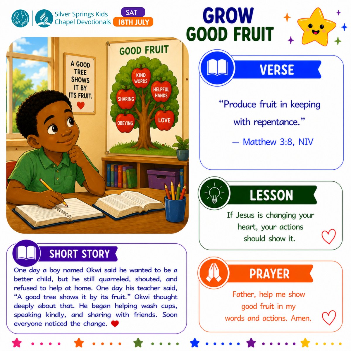 sdasilverspring's tweet photo. 🌻 Kids Devotional || Grow Good Fruit 
“Produce fruit in keeping with repentance.” (Matthew 3:8)

#kidsdevotionals https://t.co/aPFnTPn77K