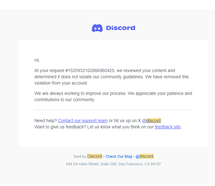 Reyge31's tweet photo. Hi @discord @discord_support  my account (raj4486) was compromised via a phishing link during a fake 'giveaway' on server, resulting in content being posted without my knowledge or consent. I've since secured the account (new password, 2FA enabled). 3 of 8 flagged violations were already reviewed and cleared as not violating your guidelines , confirming this wasn't intentional. 5 remain pending for over 5 days. Could someone please take a look? Thank you."