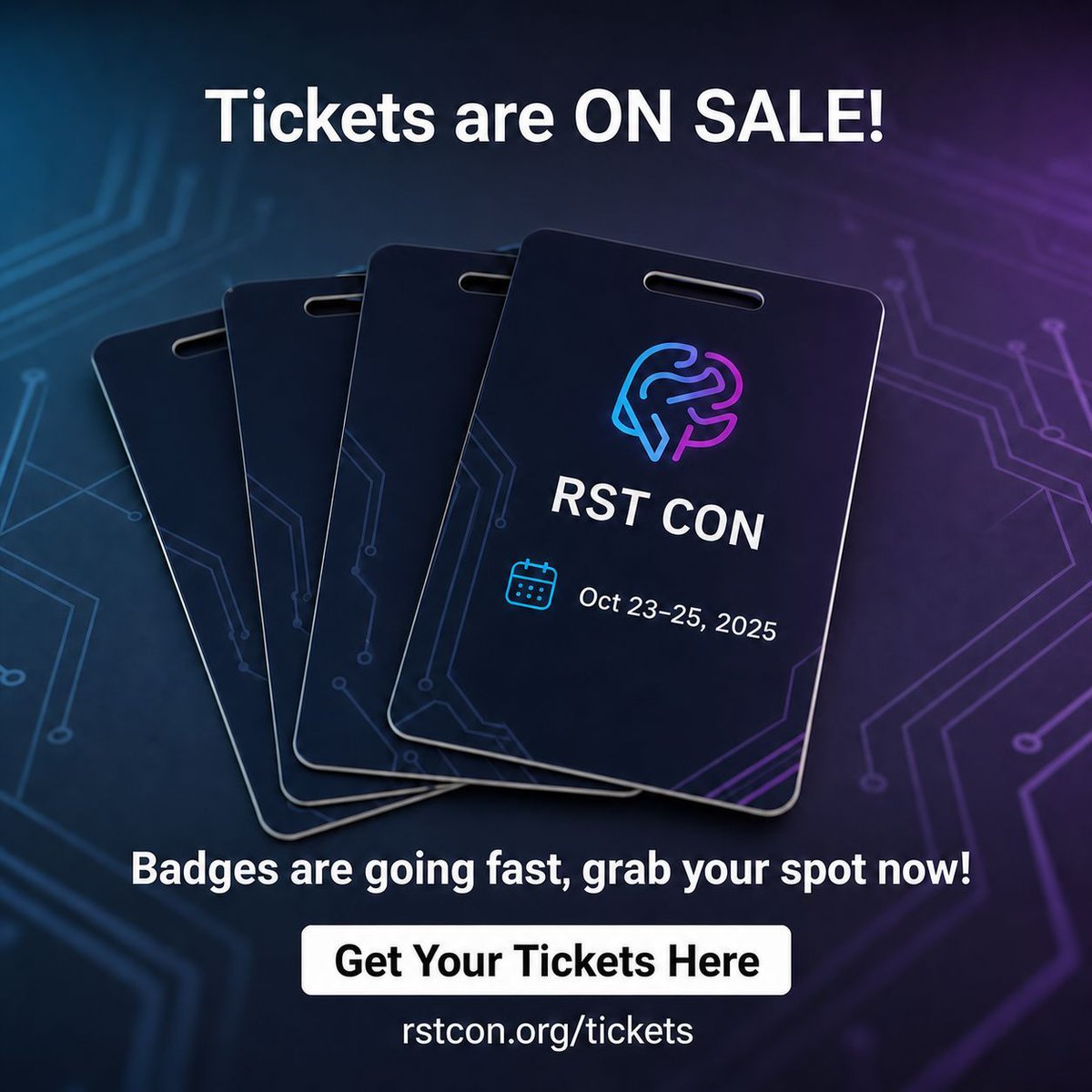 rst_con's tweet photo. RSTCON Tickets are ON SALE!
Reminder
📍 Venue: Confirmed!
🗓️ Dates: October 23 - 25
🏙️ Location: Charlotte, NC
Badges are limited, so grab your spot now!
👉 Get Your Tickets Here https://t.co/BwnpsXxzte https://t.co/klXjpCnMHx