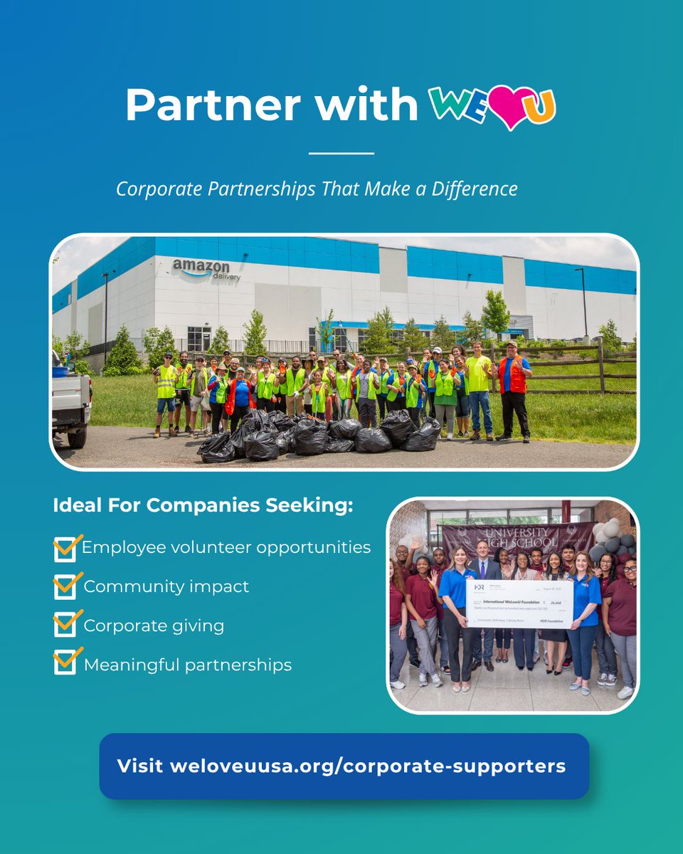 weloveuusa's tweet photo. Meaningful partnerships create lasting impact🤝

WeLoveU partners with businesses to strengthen communities through volunteer service, environmental initiatives, disaster relief, and humanitarian programs.

Learn more:
https://t.co/Y4ALLgpJQ8

#WeLoveU #CorporatePartnership #CSR https://t.co/kSzEIKYxZ2