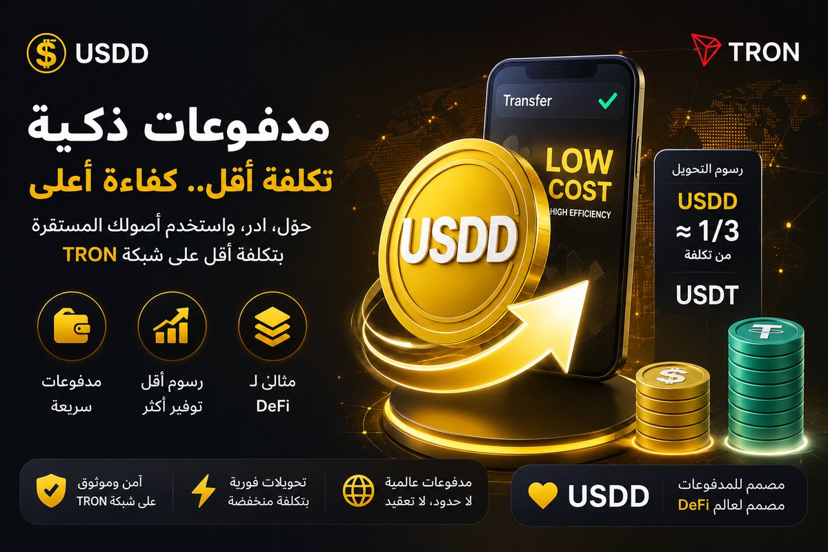 m_h_260's tweet photo. 👀 مع تزايد استخدام العملات المستقرة على #TRON، يوفر $USDD تحويلات بتكلفة تقارب ثلث رسوم USDT، ليقدم حلاً أكثر كفاءة للمدفوعات وتطبيقات DeFi. ❤

#TRON
#TGF
#TRONGlobalFriends https://t.co/YfTJF8m8b8