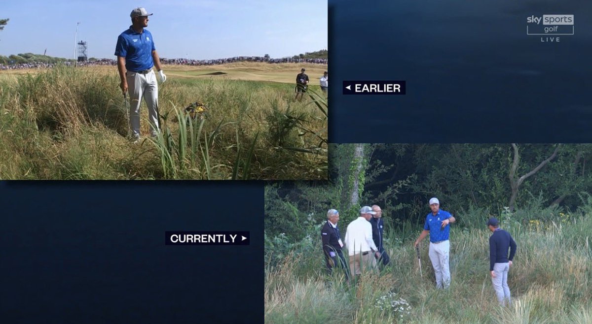 flushingitgolf's tweet photo. Players walk down the line of site when in the rough all the time. This is ridiculous with the minimal amount of evidence and there’s zero chance Bryson DeChambeau intentionally tried to gain an advantage here. https://t.co/LKD7xs4nxU