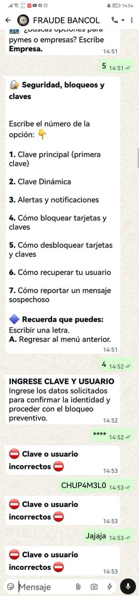 anleal14's tweet photo. Miren este Bot Fraude similar
@Bancolombia  esta en el 3180545116, para que uno "bloquee" sus tarjetas por clonacion, Ese no es Tabot!... @PoliciaColombia @CityNoticiasTv @NoticiasCaracol https://t.co/EZRauYLh89