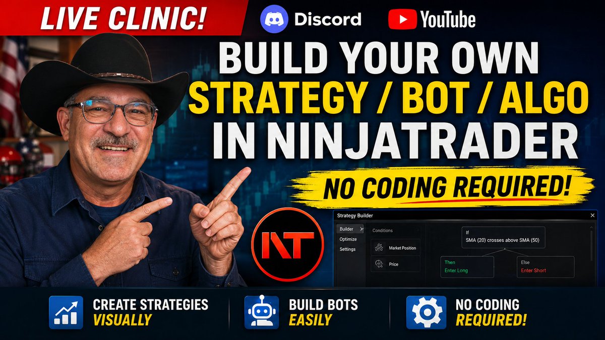 futuresfloor's tweet photo. Saturday Jul 18 at 10:00 A.M. Eastern  - Lesson # 4  -  Build your own strategy / bot in Ninja Trader / No Coding Required  -  We will be working on  .......  https://t.co/sdCh0MTVKV  .. https://t.co/4za5UCtKNF