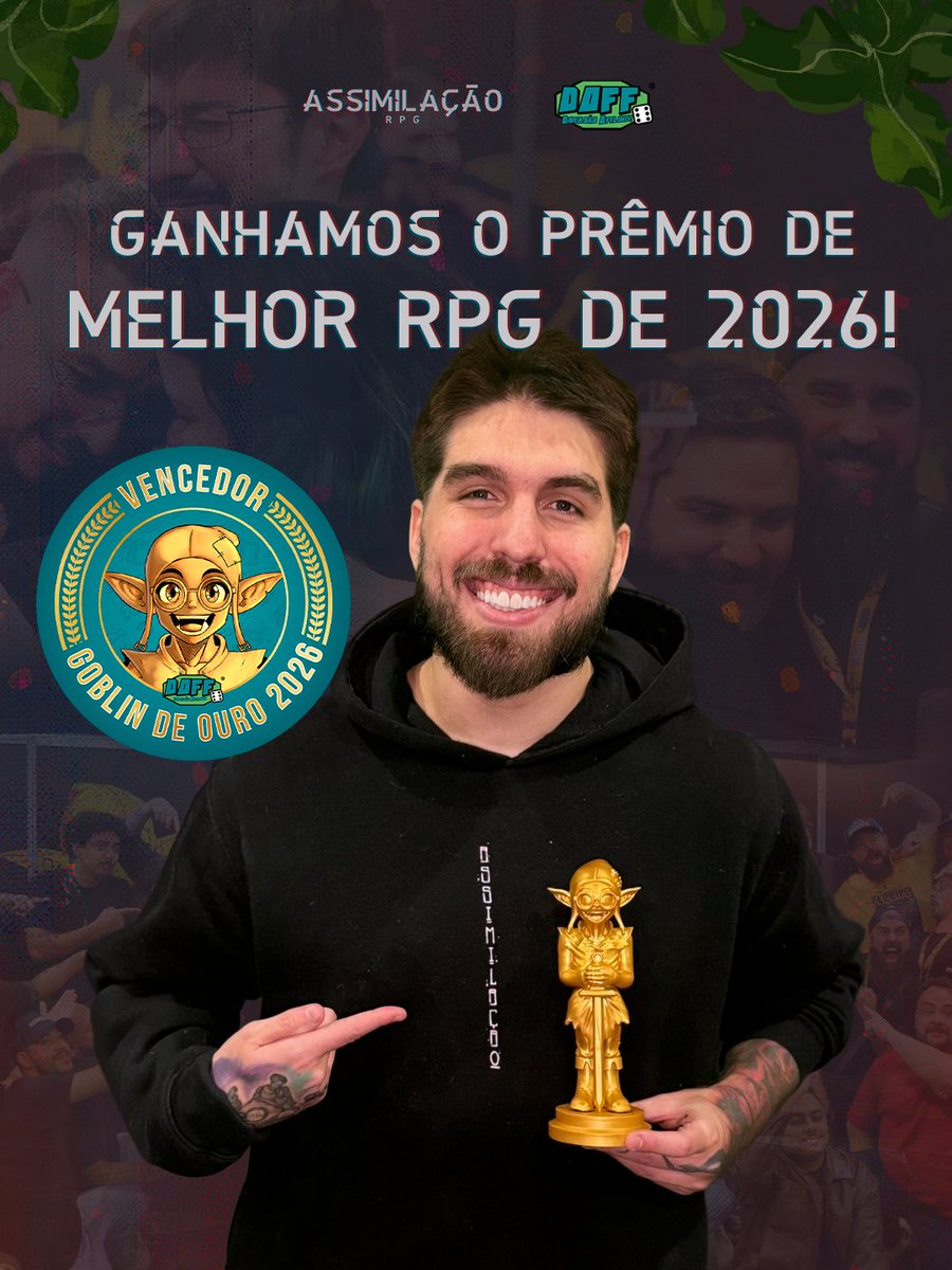 AssimilacaoRPG's tweet photo. O Assimilação RPG é o Melhor Livro de RPG de 2026.

É difícil colocar em palavras o que esse momento representa. Essa conquista carrega o trabalho, a dedicação e a paixão de cada pessoa que ajudou a construir esse universo ao longo da nossa jornada.

Também pertence a todos que acreditaram no Assimilação, estiveram ao nosso lado e fizeram essa história crescer muito além do que um dia imaginamos.

Obrigado por confiarem no nosso trabalho e por viverem essa aventura com a gente.

Nós conseguimos, família. O Melhor Livro de RPG de 2026 é nosso.

#AssimilaçãoRPG #ASRPG