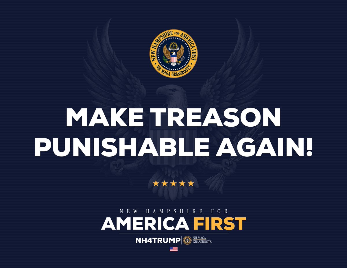 Nh4Trump603's tweet photo. MAKE TREASON PUNISHABLE AGAIN!
๐บ๐ธ
#NHFORAMERICAFIRST #NH4AF #NH4TRUMP #NHMAGA #NHPolitics https://t.co/QbKllQnM8V