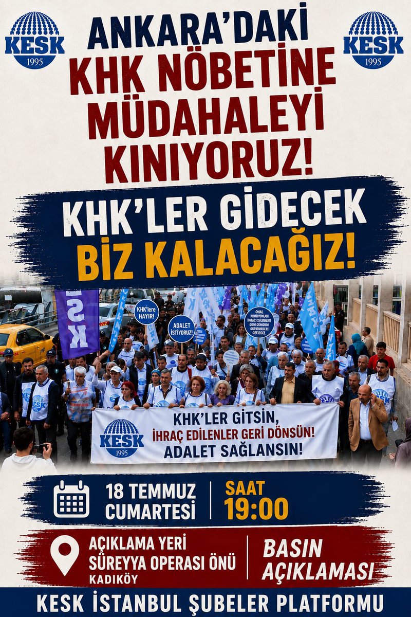 egitim_9's tweet photo. 10 yıl önce haksız hukuksuz şekilde ihraç edilen kamu emekçilerinin görevlerine dönmesi için KESK’in Ankara’da gerçekleştirdiği  KHK nöbet eylemine yapılan kolluk şiddetini kınıyoruz. 

#khkzulmüneson
#khklari̇ptaledilsin 
#KHKİhraçlarıSiyasidir
#khkzulmüonuncuyılında
#khklıçözümi̇stiyor

18 Temmuz Cumartesi (Yarın) 
Saat  19:00’da 

Kadıköy Süreyya Operasi önünde buluşuyoruz. @KESK1995 @ankahabera @evrenselgzt @BirGun_Gazetesi @halktvcomtr @gazetesozcu @nowhaber