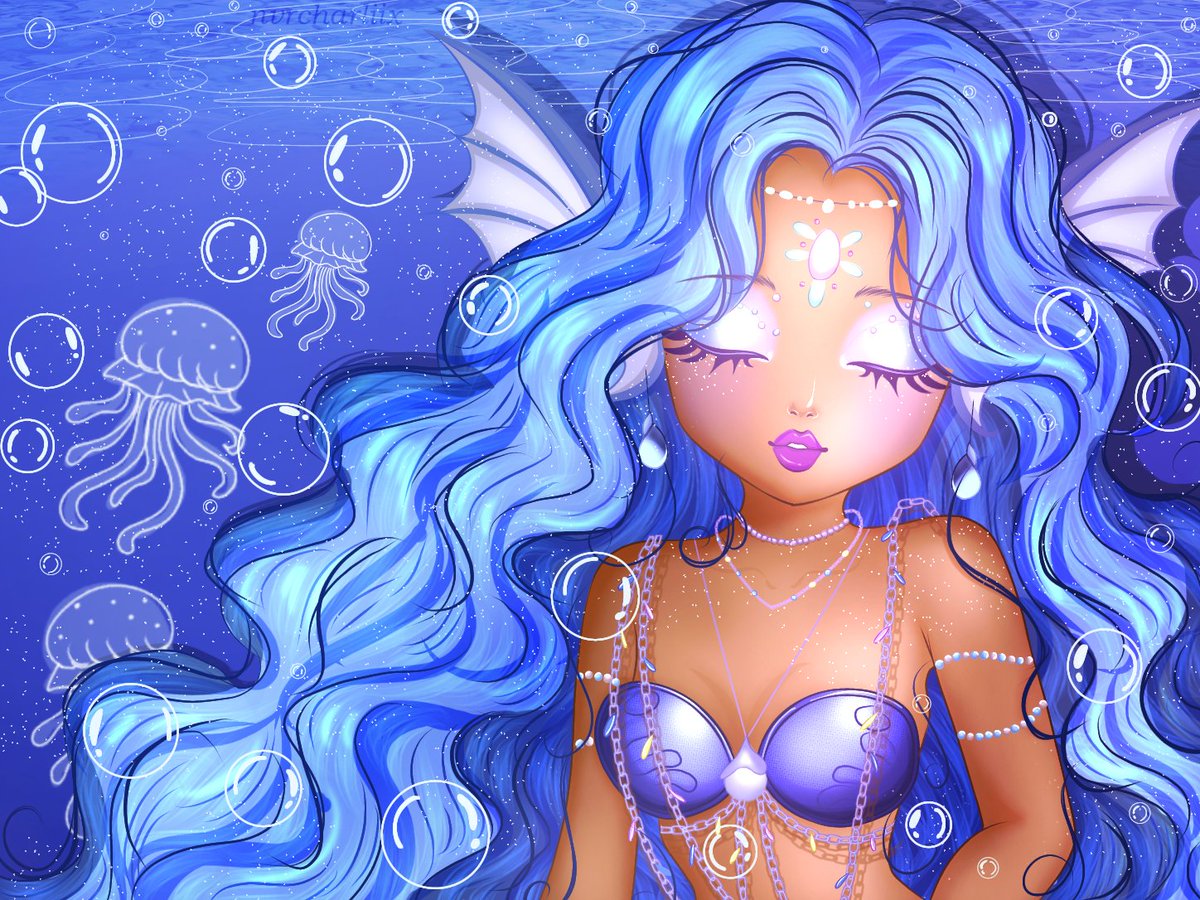 nvrcharliix's tweet photo. she drifts through deep blue currents, where she and her jellyfish friends find peace in the calm magical waters of the sapphire ocean 🪼🫧✨

i had so much funnn making this one, probably one of my favs <3 https://t.co/nvU2sWlxE2