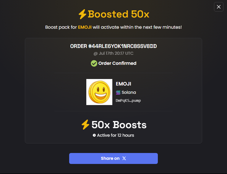 emojicoinonsol's tweet photo. Just done a 50x boost more coming till we at 500x https://t.co/RUk6qkzrtM
