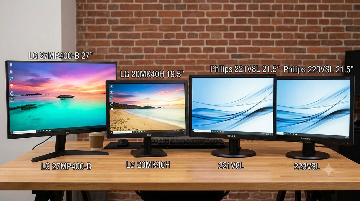 hbstore's tweet photo. Lote Monitores Usados:

1unid. – 27” LG 27MP400-B 
1unid. – 19,5” LG 20MK40H
1unid. – 21,5” Phillips 221V8L
1unid. – 21,5” Phillips 223VSL

Valor R$ 1.600,00 https://t.co/9OoXJxsciz