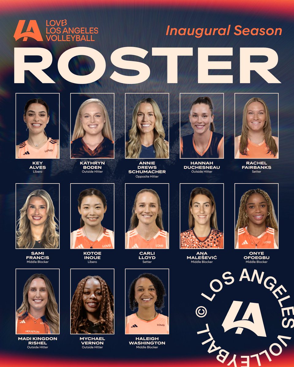 lovblosangeles's tweet photo. Say hello to your team, LA 🧡

Olympians. Champions. International stars. Rising talents.

Introducing the athletes who will represent LOVB Los Angeles in our inaugural season. https://t.co/6gcez6Hpuk