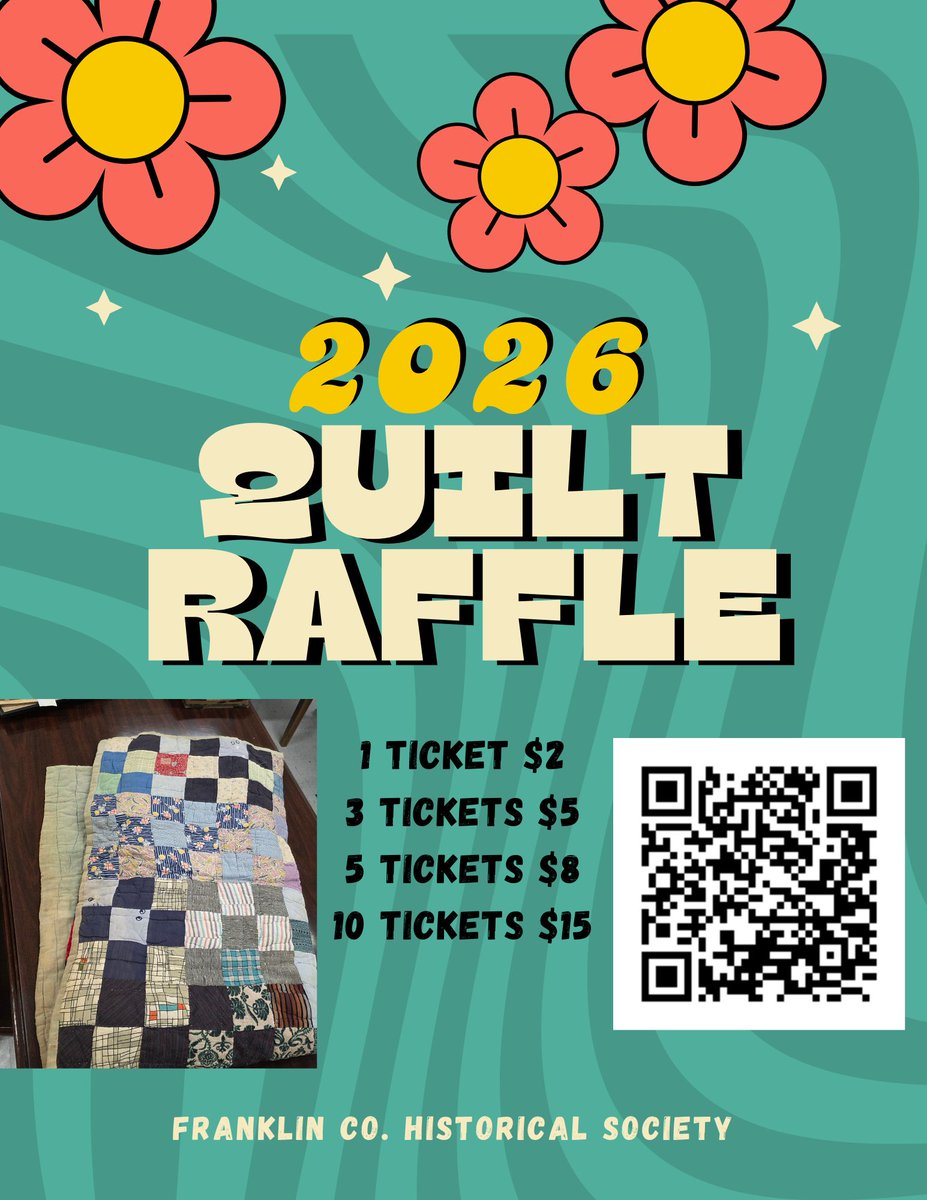 HistoricalSoci8's tweet photo. We still have our 2026 Quilt Raffle going on. Last day to buy tickets will be September 1st. 

To buy tickets, scan the QR Code on the flyer or click this link: https://t.co/xVNJlVm8hj https://t.co/BOV2kX3UxS
