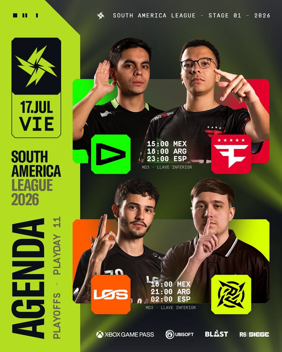 R6esportsES's tweet photo. Están en juego los últimos cupos de la #R6SAL para la EWC… y la oportunidad de seguir en la pelea por el título. 🔥

👉 https://t.co/ApoQWlQnPg 

#R6enEspañol https://t.co/oLIGczwPMZ