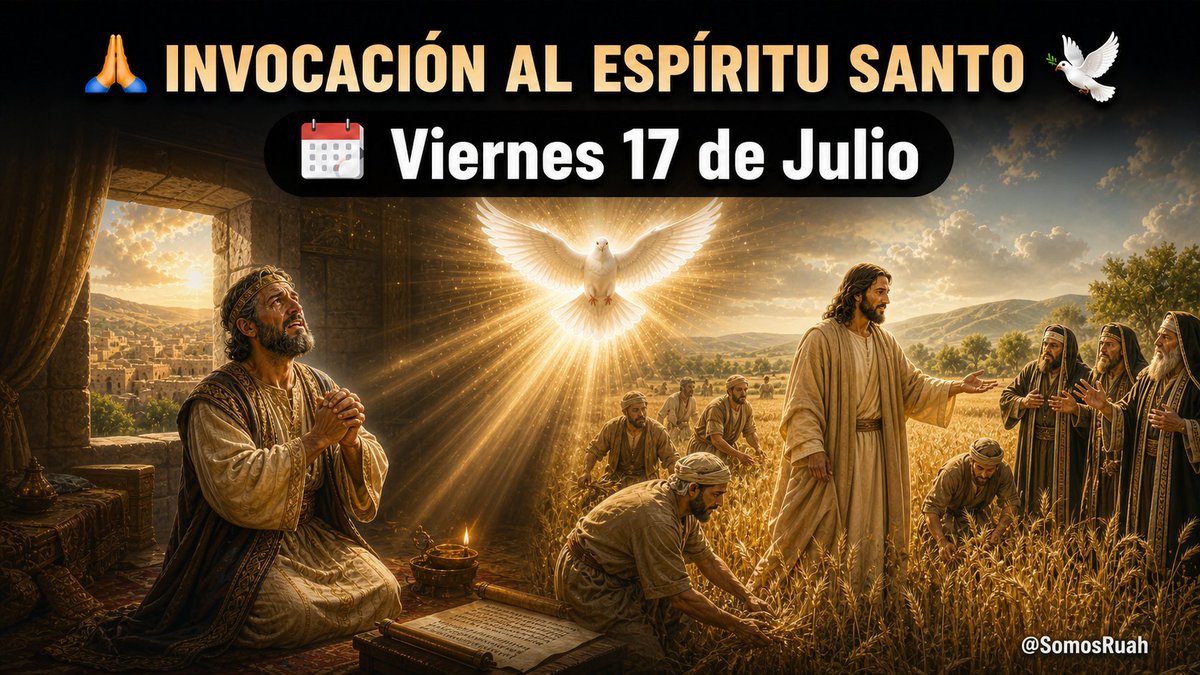 SomosRuah's tweet photo. 🙏🕊️🙏 INVOCACIÓN AL ESPÍRITU SANTO 
Viernes 17 de Julio.

Ven, Espíritu Santo, ayúdanos a contemplar cómo el profeta Isaías le hace ver al rey Ezequías que la vida es un don y que la oración puede abrir caminos inesperados. Ante la súplica sincera del rey, Dios lo sana y libra a Jerusalén de la invasión asiria.

Haz, Dulce Huésped del alma, que también nosotros confiemos en Dios aunque nos parezca que todo está perdido, elevando una oración sincera a nuestro Padre, seguros de ser escuchados, pues Dios se apiada de nuestra fragilidad y su misericordia transforma nuestros sufrimientos en gozo. 🕊️

Ayúdanos, Oh Divino Paráclito, a comprender cómo Jesús nos muestra que la observancia de la ley no debe esclavizarnos hasta el punto de ignorar necesidades básicas como el hambre. Por eso defiende a sus discípulos, acusados de violar el sábado, recordando lo que hizo David y citando a Oseas: Dios quiere compasión y no sacrificios. ✝️

Ven, #EspírituSanto, ayúdanos a superar el legalismo excesivo, para vivir nuestra fe poniendo al ser humano en el centro y promoviendo prácticas religiosas que liberen y cuiden. Que oremos diciendo: "¡Señor, en ti espera mi corazón! Que se reanime mi espíritu. Me has curado, me has hecho revivir". Amén. 🙏

#OracionDiaria #FeCatolica #17DeJulio
1/2