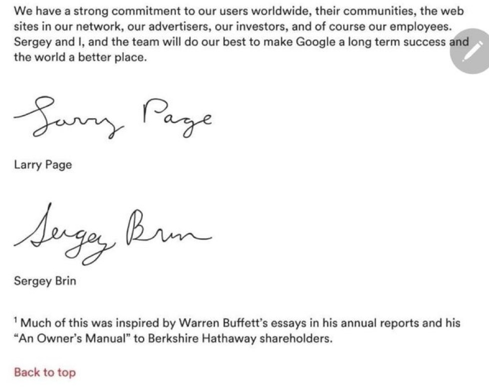 F_Compounders's tweet photo. With Buffett being behind Berkshire’s Google investment , I would like to share this from Google’s Owners Manual written by Larry Page and Sergey Brin

Read the bottom part!

h/t :@DubrovinaOxana https://t.co/MLbhY5RIzv