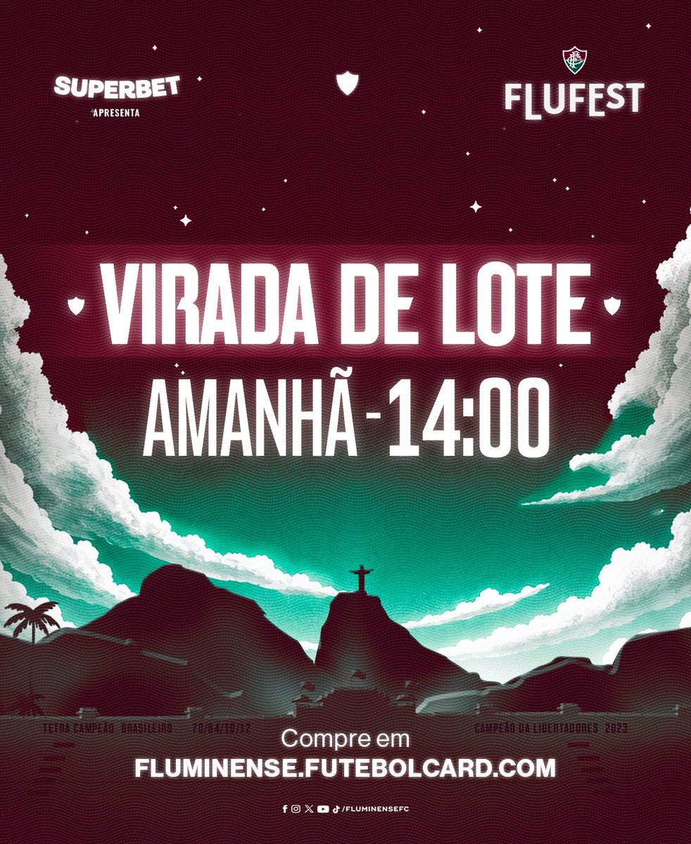 FluminenseFC's tweet photo. ÚLTIMA CHANCE de garantir o preço de segundo lote pra #FluFest 2026!
Seis shows, transmissão da final e muito mais. Ingressos em https://t.co/1evH5IuIhW! https://t.co/VGd8ebG6em