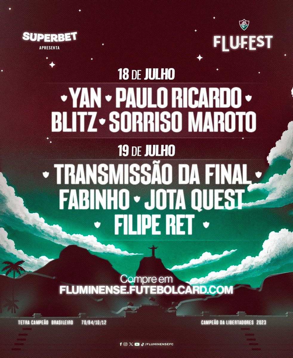 FluminenseFC's tweet photo. ÚLTIMA CHANCE de garantir o preço de segundo lote pra #FluFest 2026!
Seis shows, transmissão da final e muito mais. Ingressos em https://t.co/1evH5IuIhW! https://t.co/VGd8ebG6em
