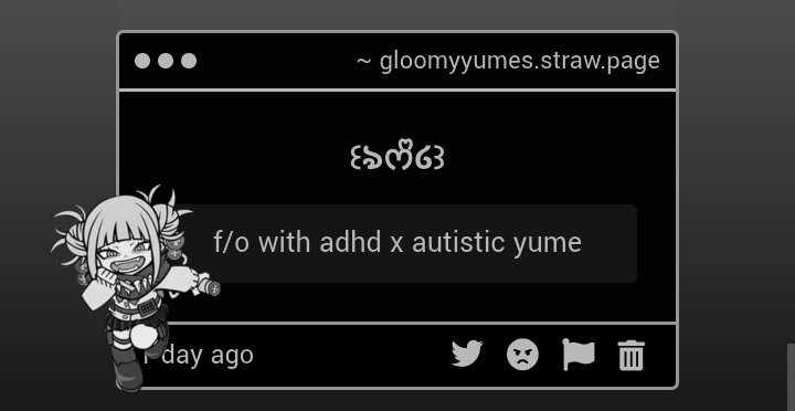 gloomyyumes's tweet photo. ⸺       𝜗💬            submission           𖹭

“ adhd  f/o  x  autistic  yume ” https://t.co/LMDQjXs7P3