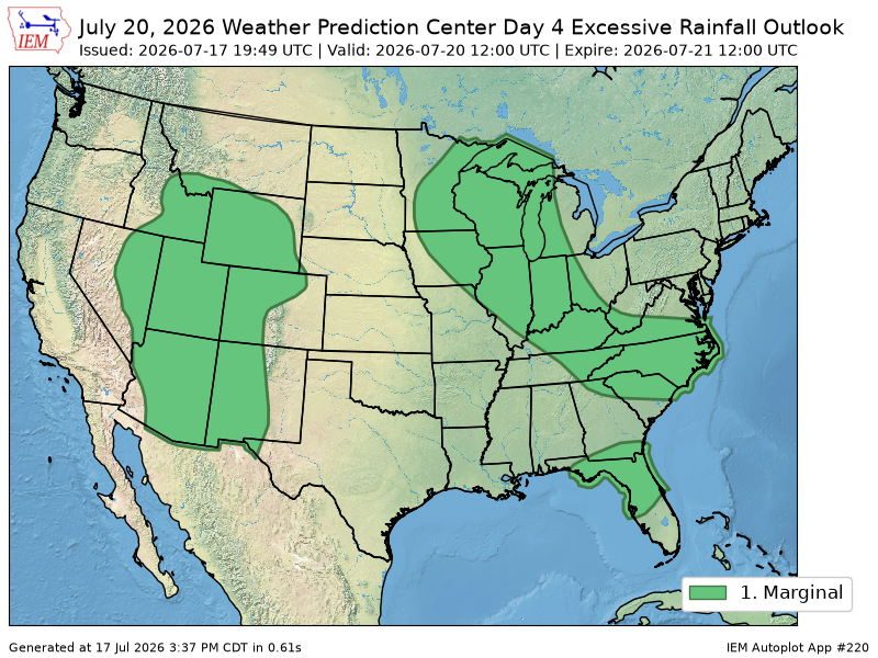 AutomaticWX's tweet photo. The Weather Prediction Center issues Day 4 Excessive Rainfall Outlook (Max Risk: Marginal) at Jul 17, 19:49z https://t.co/rZWCaEq7DW https://t.co/AP2WSx9SJM