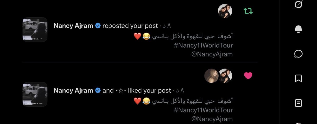 d23n0's tweet photo. اخيرا أنا مبسوطه 😭❤️❤️❤️لوف يو نانسي 
#Nancy11WorldTour @NancyAjram https://t.co/Ucs9qgh6OV