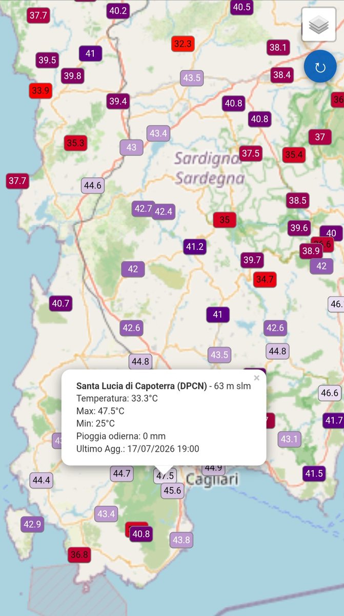 ThierryGooseBC's tweet photo. ‼️Sardinia/North Africa heatwave‼️

TUNISIA 🇹🇳
🌡49.7°C Kairouan, 0.4°C from the July national record!
🌡48.6°C Zaghouan
🌡46.7°C Tunis

ALGERIA 🇩🇿
🌡49.4°C Bouchegouf

SARDINIA 🇮🇹
🌡47.5°C Santa Lucia di Capoterra, 0.7°C from the July national record!

Many stations > 46°C https://t.co/vgF3DkKAAD