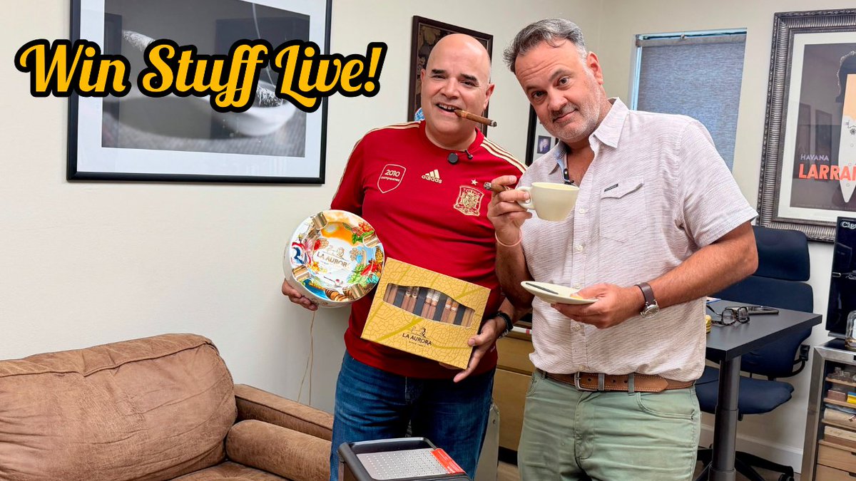 cigarsnobmag's tweet photo. This week's episode of Win, Stuff, LIVE! welcomed Ivan back to the show as we lit up the La Aurora 100 Años Lancero and counted down to the World Cup Final. 

The La Aurora 100 Años Lancero took center stage, along with a look at the limited Lancero Collection and what makes it a unique addition to the La Aurora lineup.

The prizes kept everyone guessing, with a La Aurora ashtray, Tubr Cigar Case, and lighter up first, followed by a do-it-all coffee maker complete with cappuccino cups and gold demitasse spoons.

Along the way, everyone put their riddle-solving skills to the test before two winners walked away with this week's prizes.

Congrats to this week's winners, and thanks to everyone who joined us live. If you missed the show, the replay is available now.

We'll see you again next Friday at 3 PM ET.