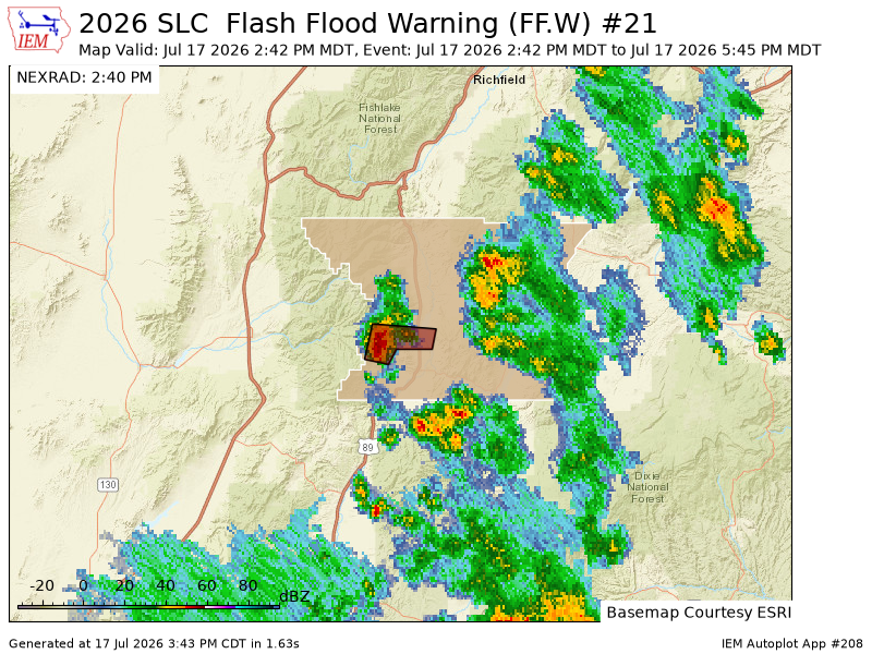 AutomaticWX's tweet photo. SLC issues Flash Flood Warning [flash flood: radar indicated, flash flood damage threat: considerable] for Piute [UT] till Jul 17, 5:45 PM MDT https://t.co/mGGrwM1Cap https://t.co/rwYnVwAYV2