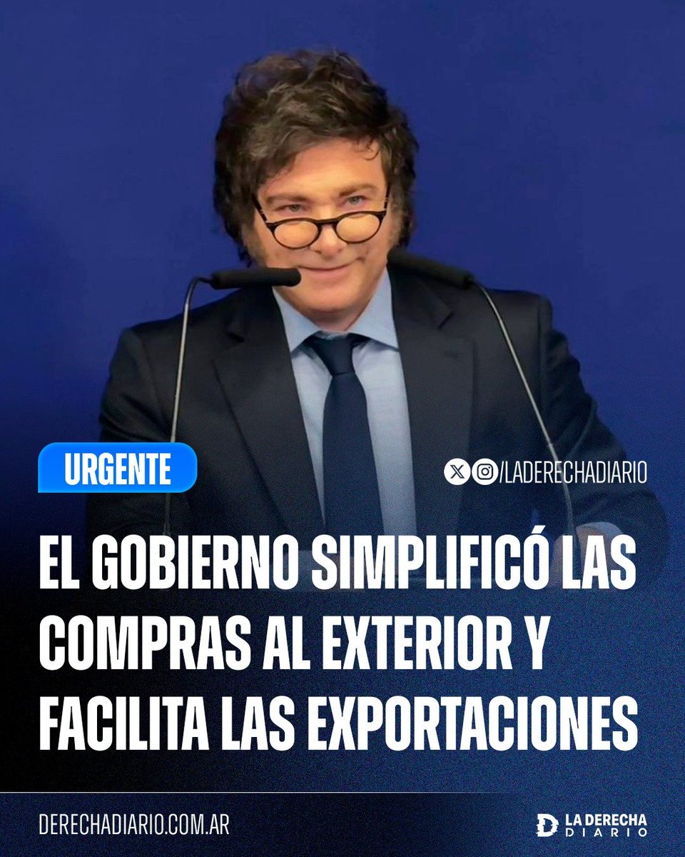 laderechadiario's tweet photo. 🚨🇦🇷 | MILEI SIMPLIFICÓ LAS COMPRAS AL EXTERIOR Y FACILITÓ LAS EXPORTACIONES: El Gobierno modificó el régimen de envíos postales para reducir trabas y facilitar tanto las importaciones personales como las exportaciones comerciales. Desde ahora, las PyMEs podrán vender sus productos al exterior mediante servicios de courier, mientras que también se eliminará el límite de valor para las exportaciones comerciales realizadas por vía postal.

Además, los envíos postales para uso personal de hasta USD 400 quedarán exentos del pago de derechos de importación y de la tasa de estadística, un beneficio que hasta el momento estaba limitado a los couriers privados. La medida también alcanzará a los envíos realizados a través del Correo Argentino, con un límite de cinco operaciones por año y por persona.

El Decreto 604/2026 también simplifica los trámites aduaneros al permitir que el operador postal represente automáticamente al destinatario, salvo que este indique lo contrario. La reforma busca aumentar la competencia, reducir la burocracia y darles mayor libertad a las empresas y a los consumidores para comerciar con el exterior.