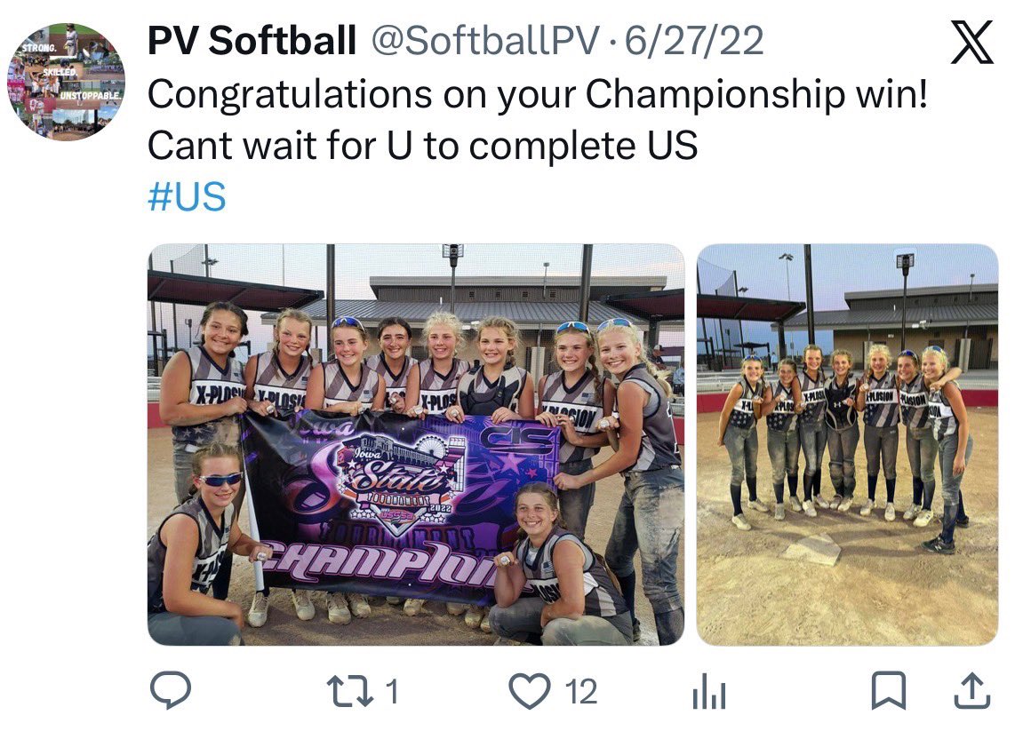 SoftballPV's tweet photo. A pretty special full-circle moment. 💙

In 2022, these seven celebrated a travel ball state championship together.

Four years later, they're varsity starters who helped punch Pleasant Valley's ticket to the Iowa High School State Tournament.

That's what it's all about! https://t.co/AdolGwpYM0