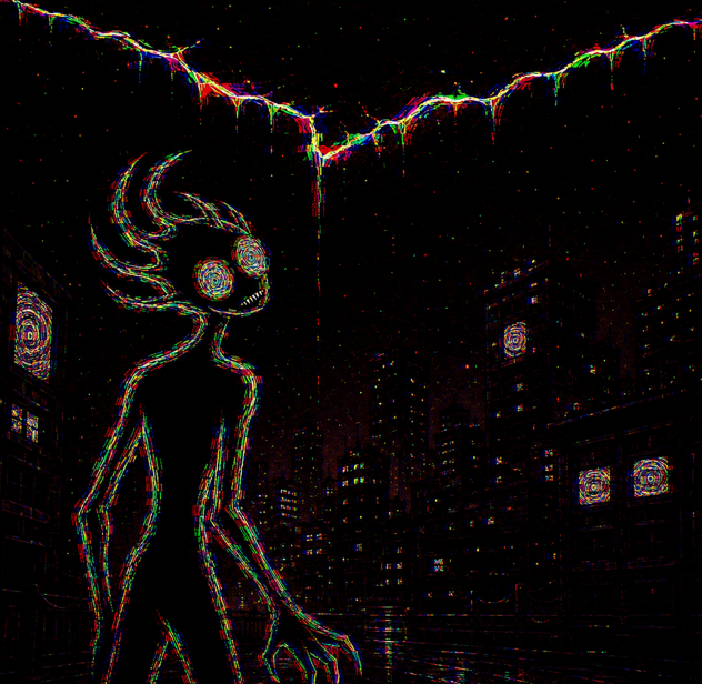 RIFTGRIN's tweet photo. A crack appeared above the city, glowing red, green, and blue through the darkness. Then every radio began laughing at the same time. That was the night RIFTGRIN entered our world.

#Pump #Solana #RIFTGRIN https://t.co/SqTvGYuxjP