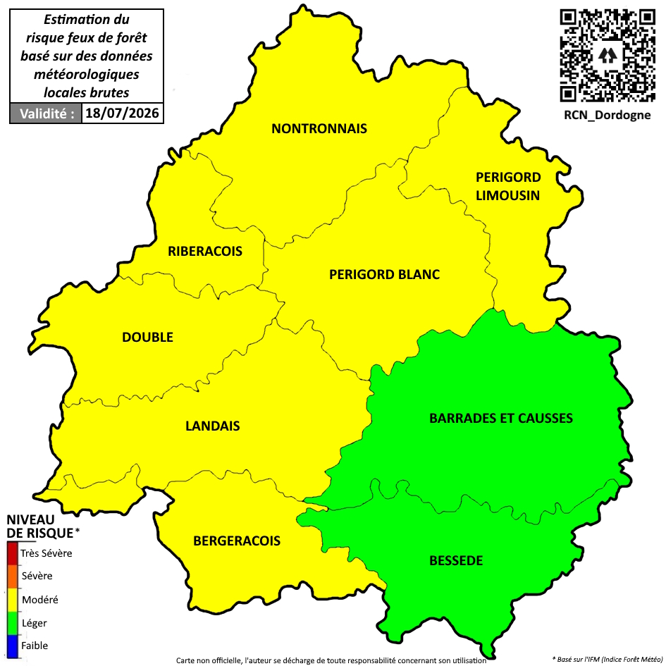 RCN_Dordogne's tweet photo. ℹ️ [PREVENTION]

🔥 Estimation* du risque #FeuxDeForêt (#IFM) par massif forestier en #Dordogne pour 24h du 17 au 18/07/2026 à 18h (16h UTC)
+ Météo des forêts Météo-France pour 48h.
#FDF2026 #EFFIS #DFCI

📲💻 Toutes vos infos : https://t.co/tBnMg8CCEo

* https://t.co/79hdr6gAQj https://t.co/11QeFVL8VE