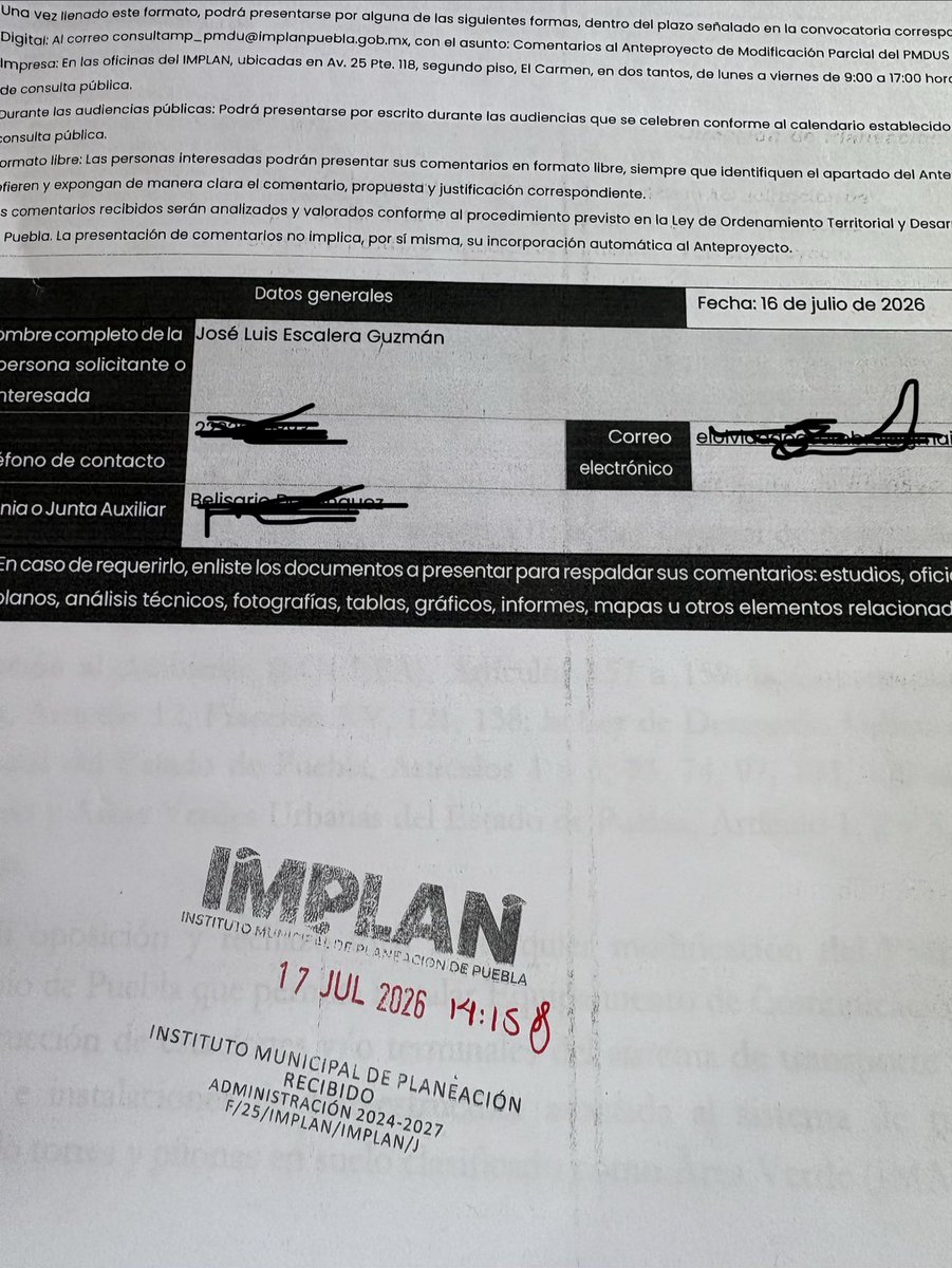 escajos's tweet photo. Presenté en tiempo y forma, como ellos dicen, junto con otros ciudadanos, mi humilde pero rotunda negativa a modificar el Programa Municipal de Desarrollo Urbano Sustentable de Puebla que, de aprobar @pepechedrauimx , le abriría la puerta al absurdo cablebús que @armentapuebla_ quiere imponer a la fuerza y que le daría en la torre a Puebla.