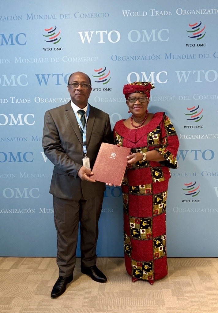 NOIweala's tweet photo. Happy to receive the credentials of H.E. Mr. Edelin Calixte Randriamiandrisoa, Permanent Representative of Madagascar to the @wto and other International Organizations in Geneva. https://t.co/acuXop8MTE