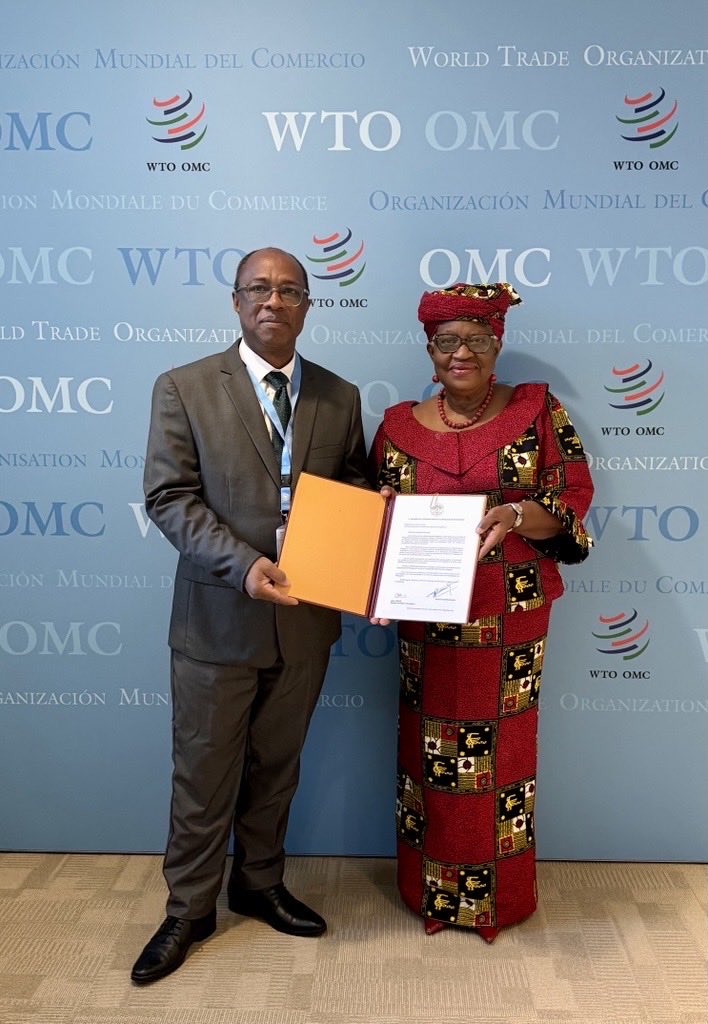 NOIweala's tweet photo. Happy to receive the credentials of H.E. Mr. Edelin Calixte Randriamiandrisoa, Permanent Representative of Madagascar to the @wto and other International Organizations in Geneva. https://t.co/acuXop8MTE