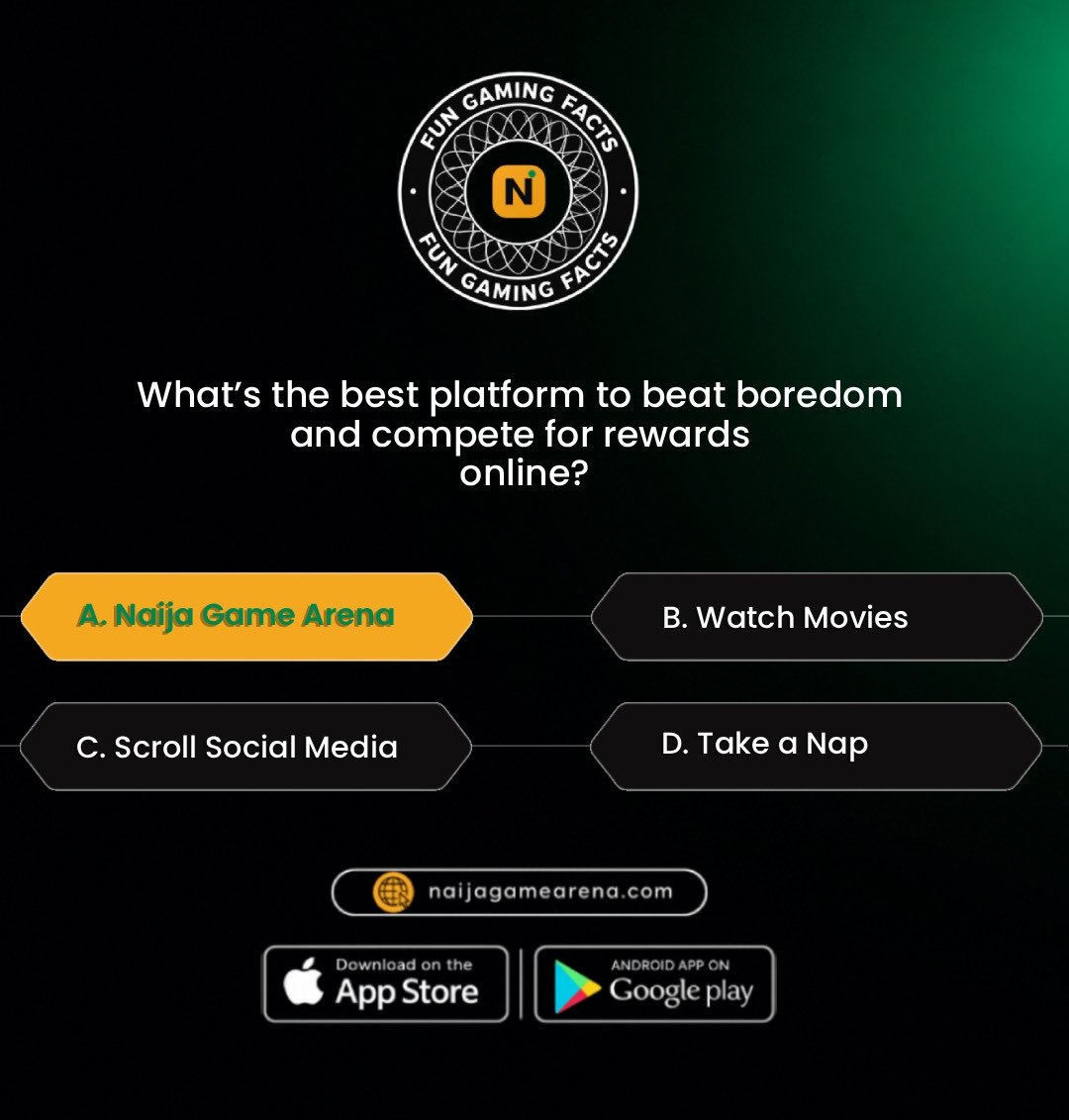 NaijaGameArena's tweet photo. We think the answer is pretty obvious. 😏

If you’re looking for a fun way to beat boredom and compete for rewards online, Naija Game Arena is the place to be.

🌐 https://t.co/k96MuCYfCF https://t.co/KC0uOlLX1L