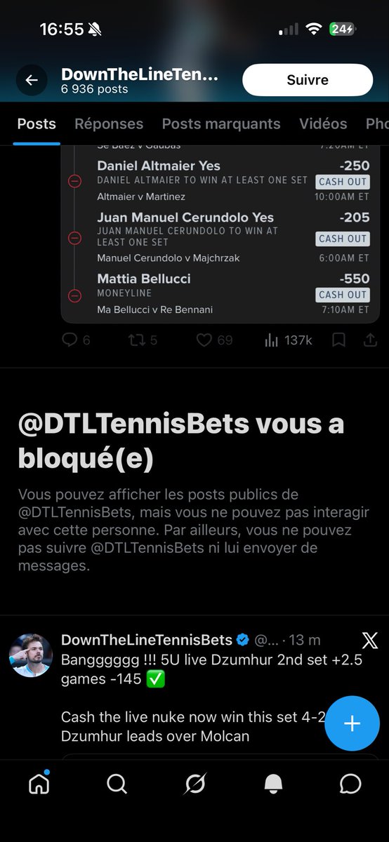 vegaspablito's tweet photo. @DTLTennisBets Blocked me 😭 Why bro, we were having fun 😭😭😭 https://t.co/natmPt1LYU