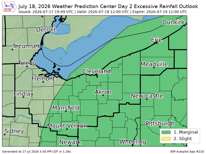 ds_wx03's tweet photo. WPC issues Day 2 Marginal Risk Excessive Rainfall Outlook at Jul 17, 19:49z for CLE https://t.co/29safBV9YD https://t.co/kXoxjVBBsV