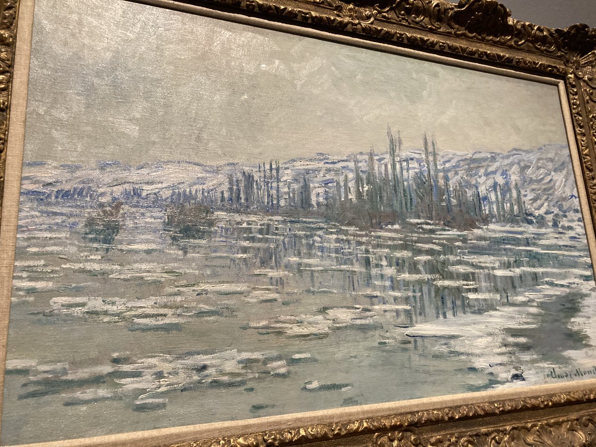 flamingofella's tweet photo. If you're in SF or in the area and able to go I recommend visiting the De Young Museum and seeing some of Monet's work irl before the exhibit ends. Here I tried to capture the texture in his work that simply can't be seen in prints or reproduced. #Monet #art #museum #SanFrancisco https://t.co/7mlO6KnNas